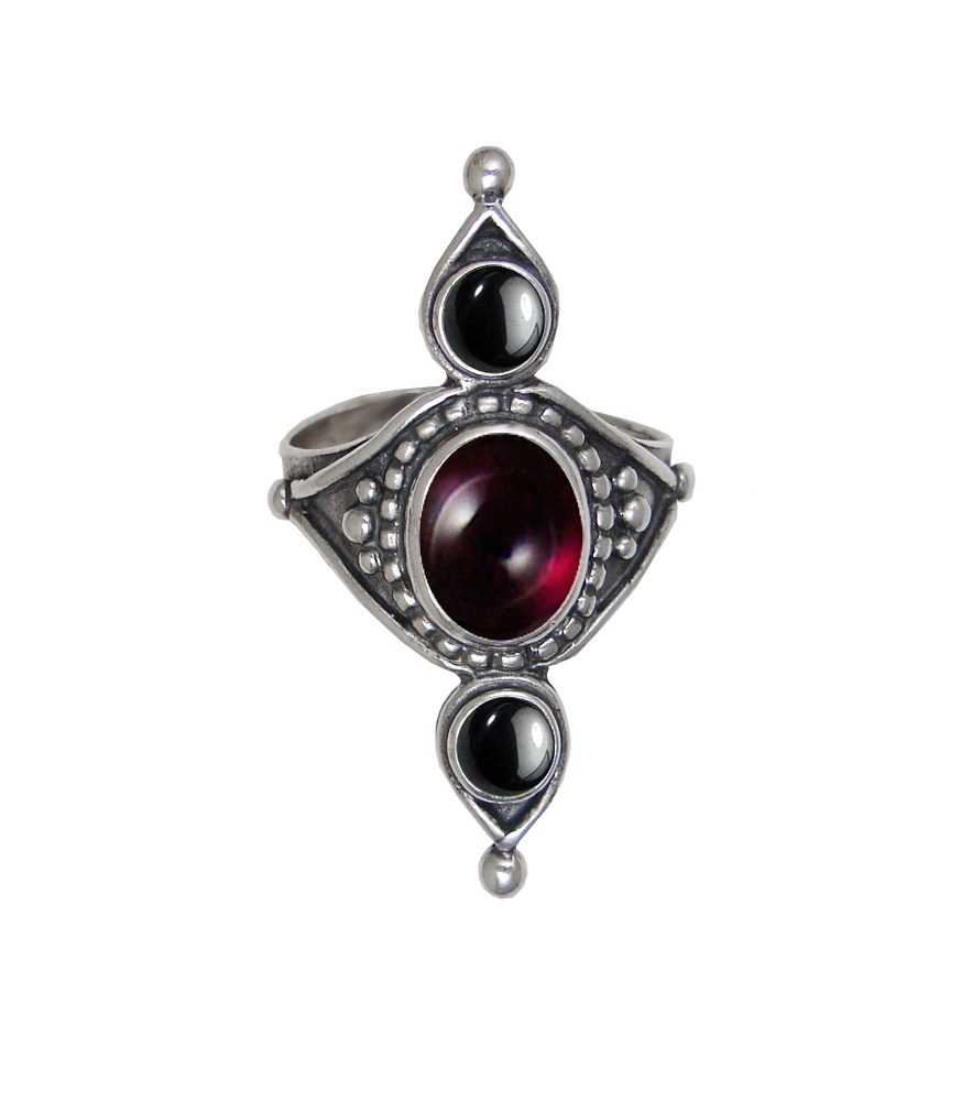 Sterling Silver Royal Ring With Garnet And Hematite Size 10